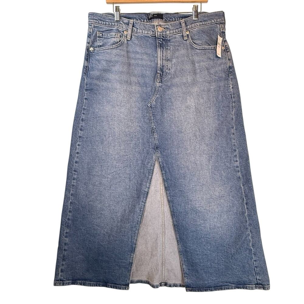 NWT GAP Denim Maxi Skirt Front Slit SIZE 16 / 33 Womens Classic Long Capsule